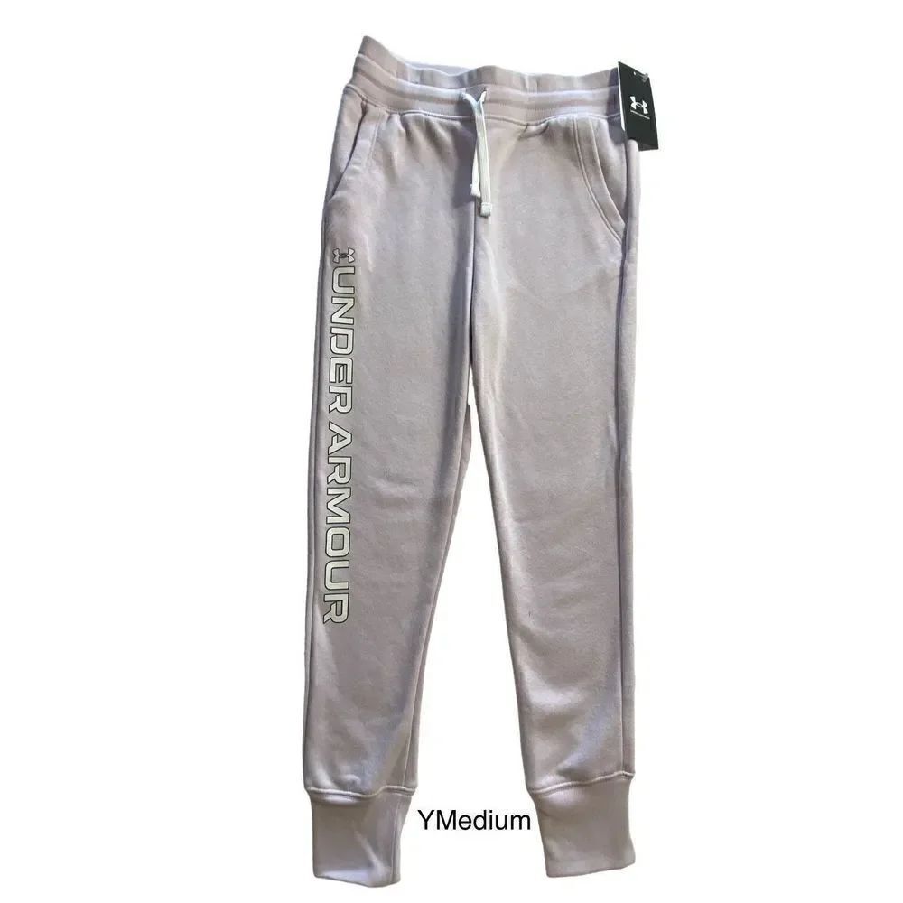 UNDER ARMOUR GIRLS YMED Armour Rival Fleece Joggers - Cool Pink and white Trim